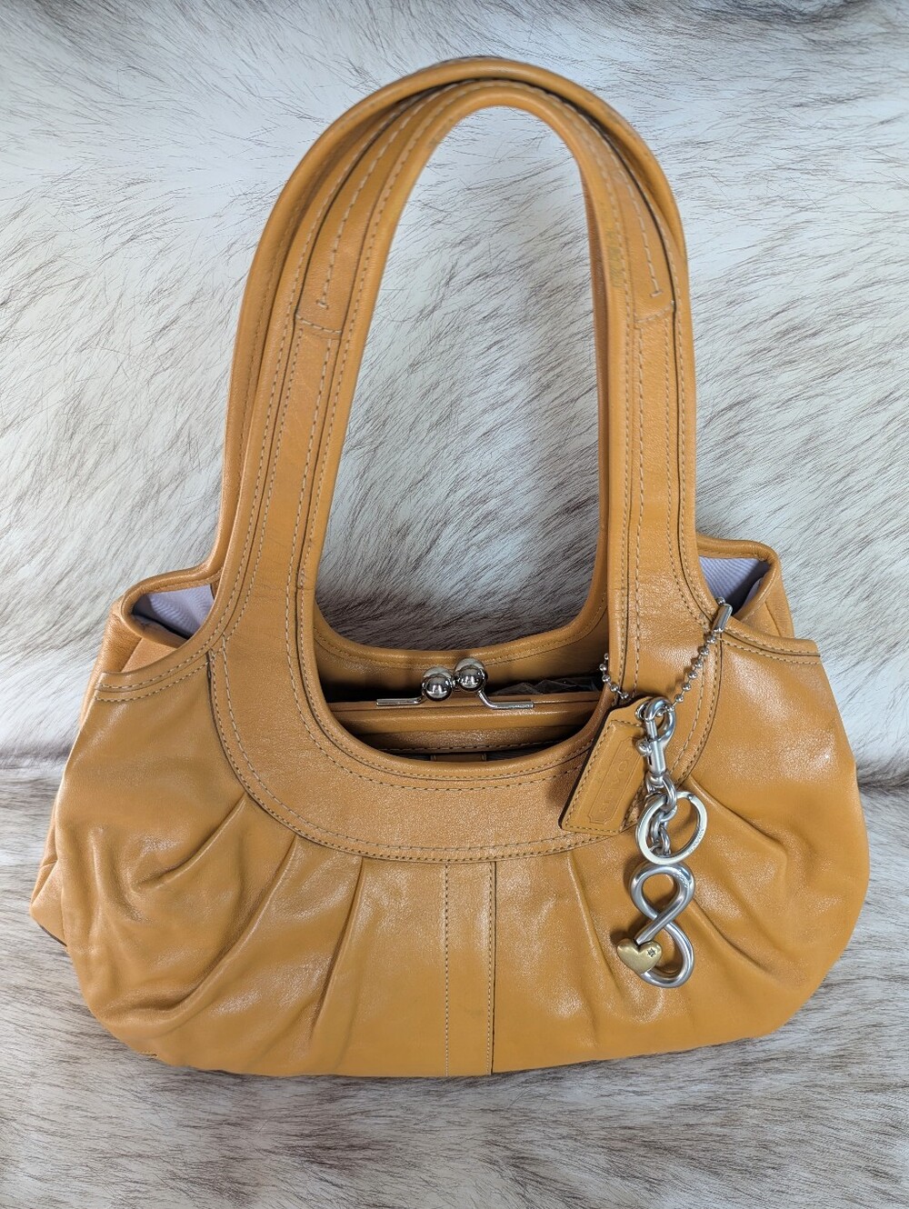 Coach Ergo Pleated Kisslock Satchel Model F14379 in Mustard Yellow